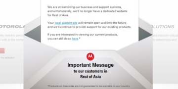 Motorola Asia's Website Closure Notice