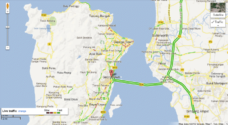 Google Maps Live Traffic Penang