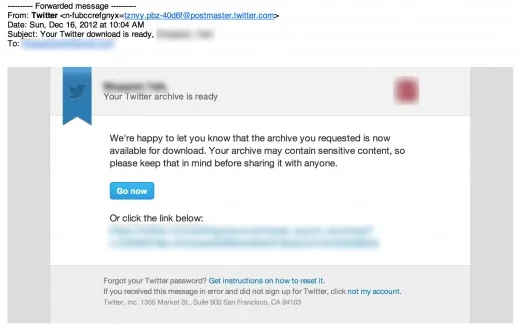Twitter archive email