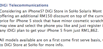 DiGi iPhone 5 RM150 off