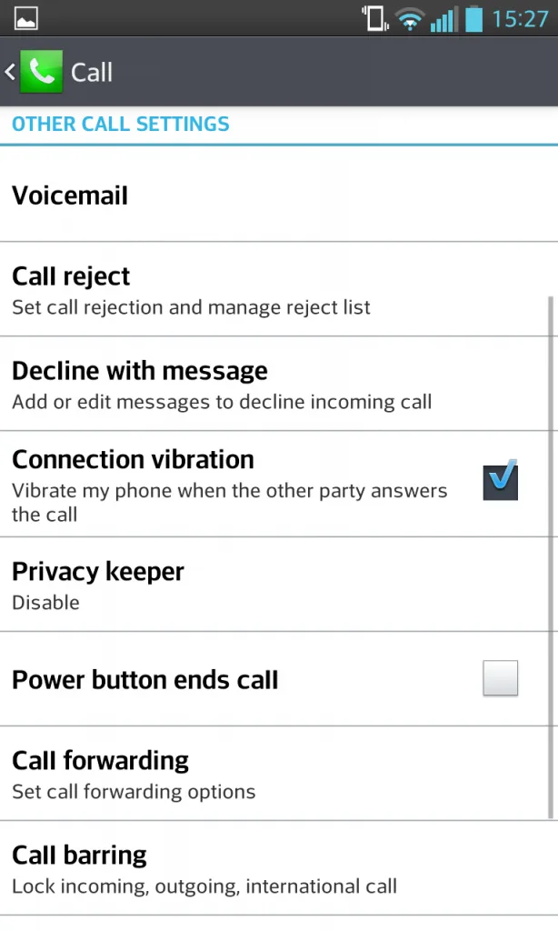 Call Settings Vibrate
