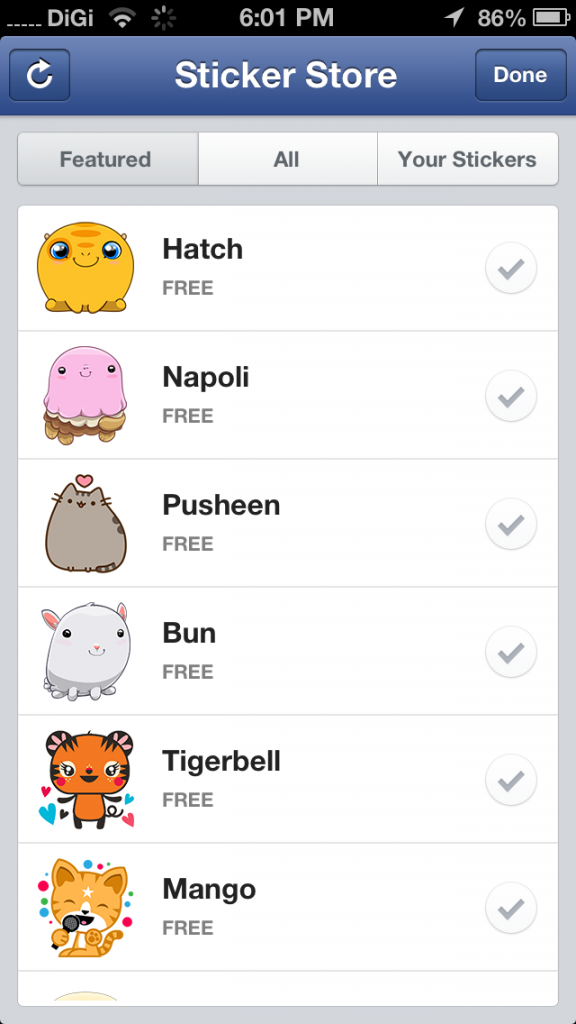 New FB App Sticker Store