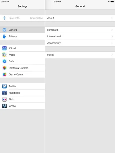 iOS 7 iPad Settings