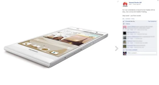 Huawei Ascend P6 teaser @ Huawei Malaysia's Facebook
