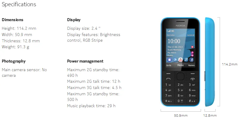 Nokia 207 Specs