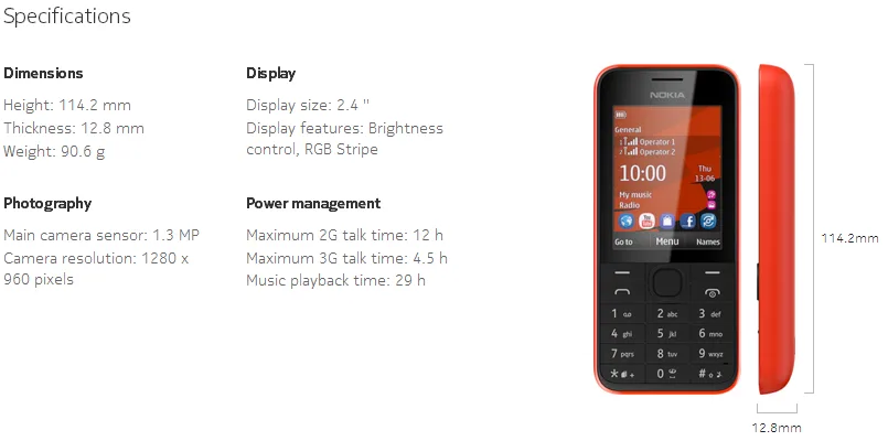 Nokia 208 Dual Sim Specs
