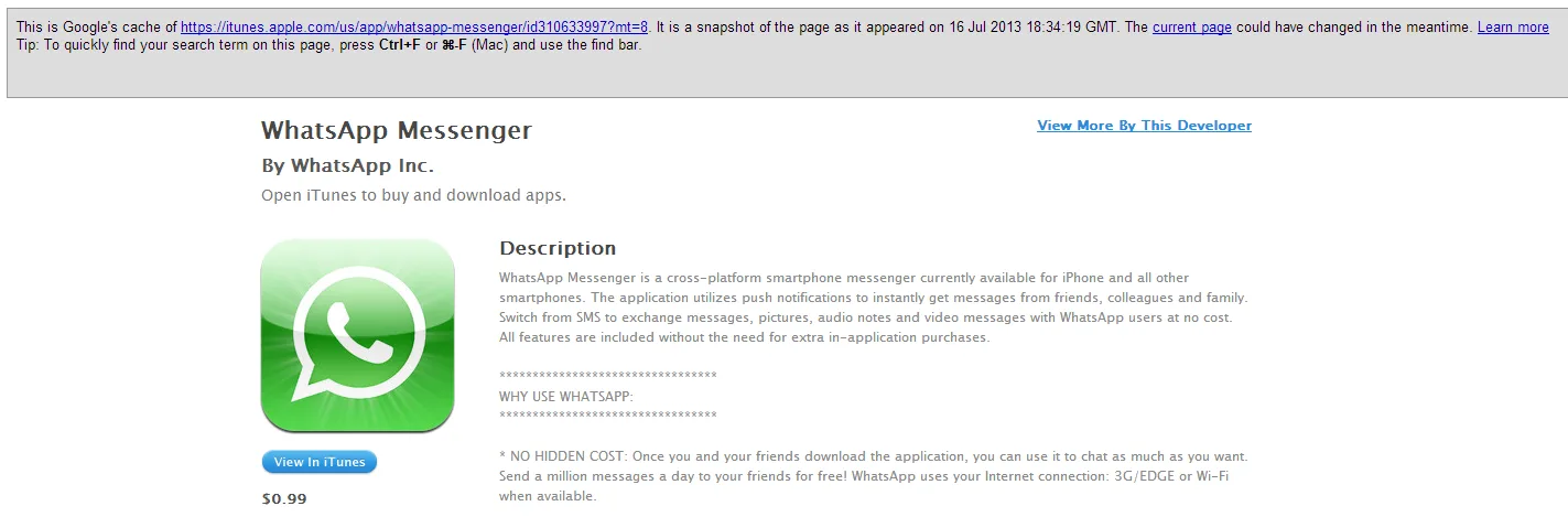 Whatsapp iOS Google Cache