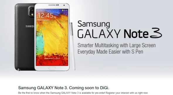 DiGi's Registration Of Interest Page for Samsung Galaxy Note 3