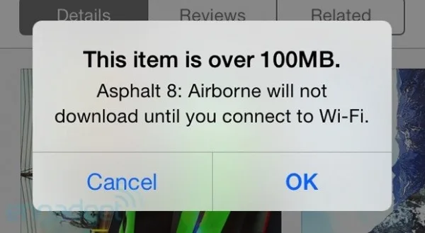 App Store 100MB download limit