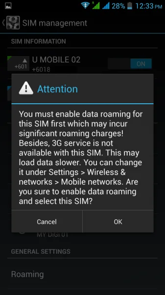 Dual SIM data settings