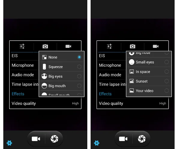 Video mode effects