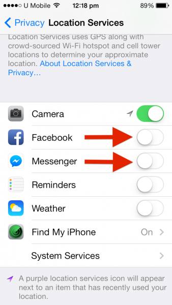 2 iOS Turn off Locatio Service FB n FB Messenger