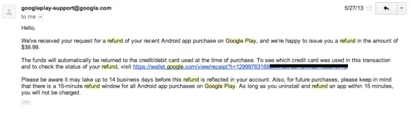 Google Play Refund Successful