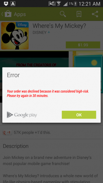 My High Risk App Purchase on Play Store