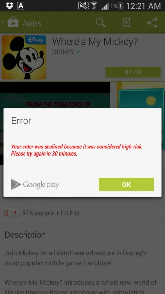 My High Risk App Purchase on Play Store