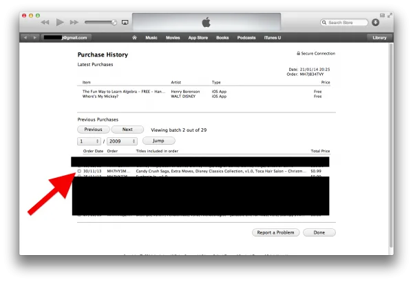 Open Purchase History for a Transaction