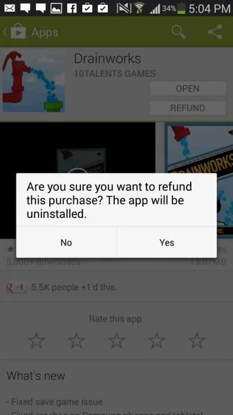 Play Store Refund for App within 15 mins