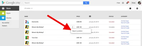Report a Problem on Play Store