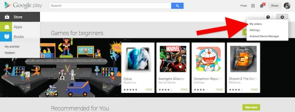 See My Order on Play Store Web