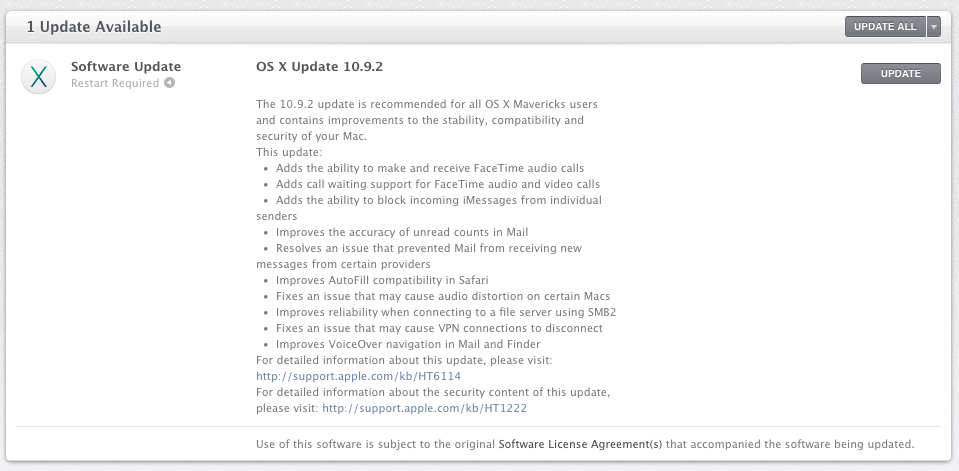 OS X Mavericks 10.9.2 Update