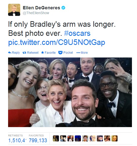 Ellen DeGeneres Selfie at Oscar