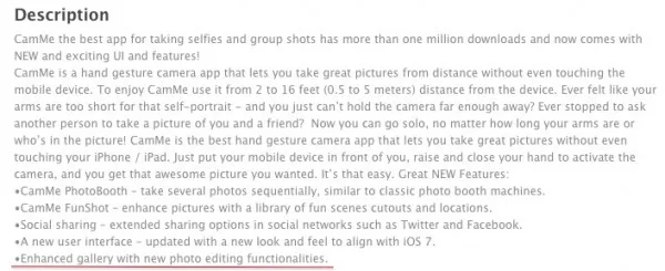 CamMe Description on App Store
