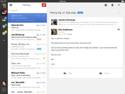 Gmail on iPad Sample Screenshot