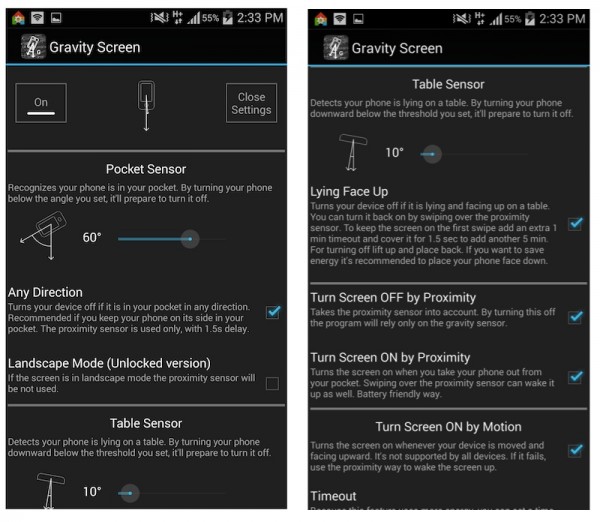 Gravity Screen Settings 1