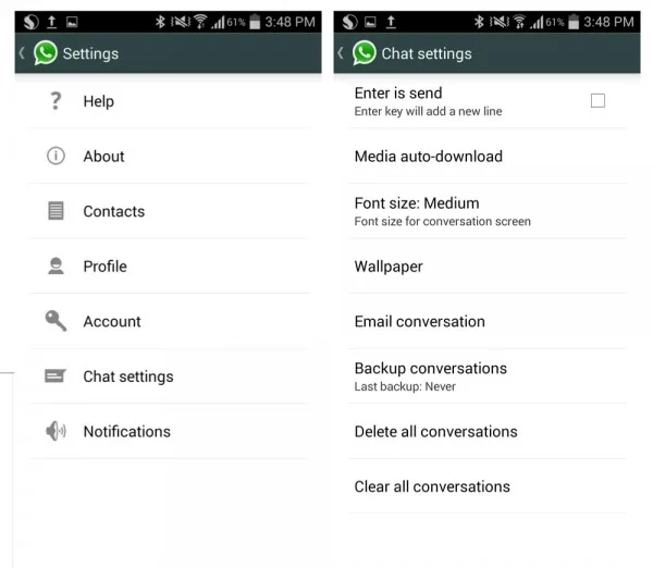 WhatsApp Settings Menu