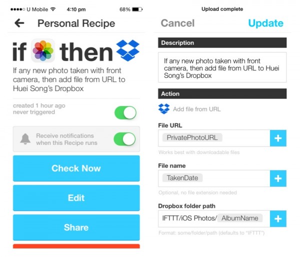 IFTTT Recipes and Settings