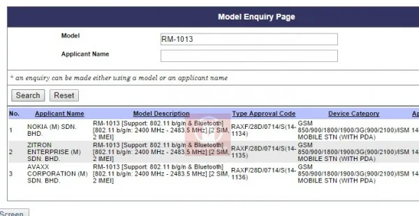 Nokia X2 at SIRIM Database