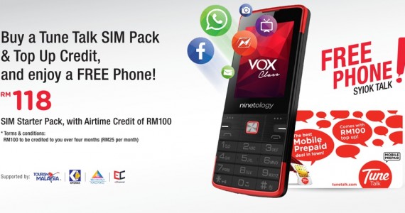 Ninetology Giving out Free VOX Class Mobile Phone For Purchase of a SIM Pack from TuneTalk