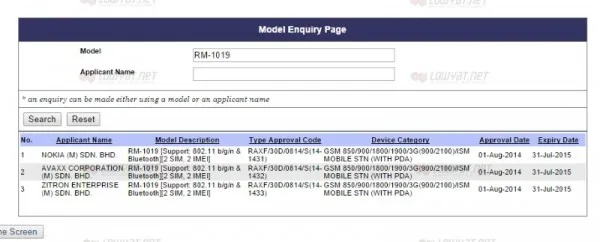 Nokia Lumia 530 On SIRIM's Database