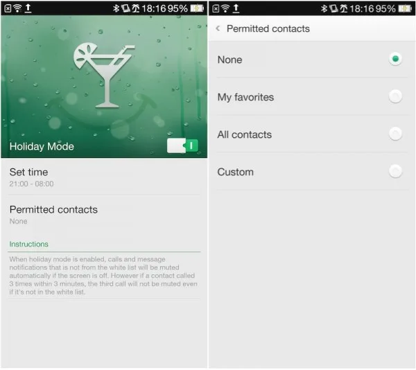 Oppo Find 7 Holiday Mode