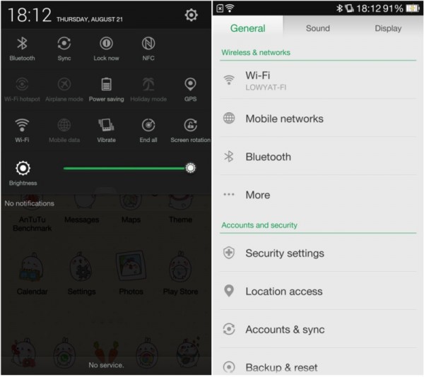 Oppo Find 7 Notifications and Settings Menu