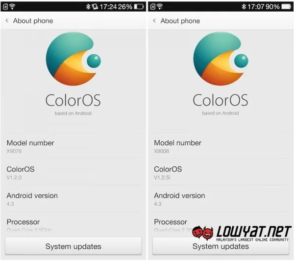 Oppo Find 7 vs 7a About Page