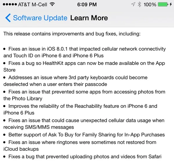 Apple iOS 8.0.2 Update