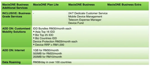 MaxisONE Business Additional Services