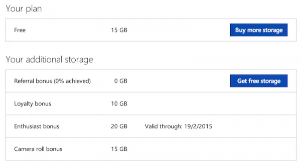 OneDrive 15GB Camera Roll Bonus