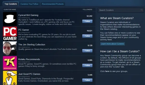Steam Curated Lists
