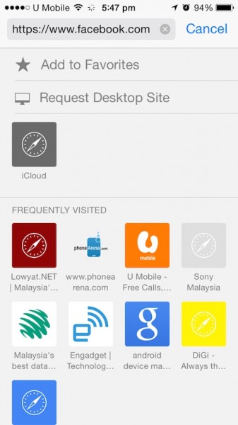 iOS 8 Safari Request Desktop Site