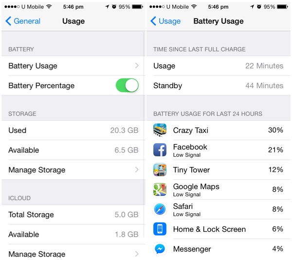 iOS 8 Track Battery Usage