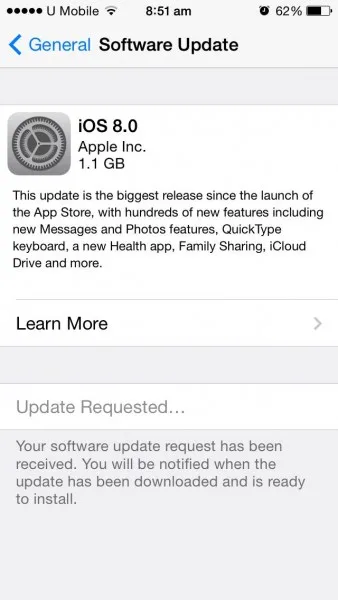 iOS 8 Update 1.1GB