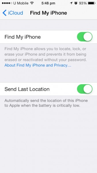 iOS 8 iCloud Send Last Location