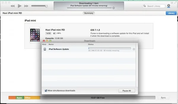 iPad iOS 8 Update via iTunes 2GB