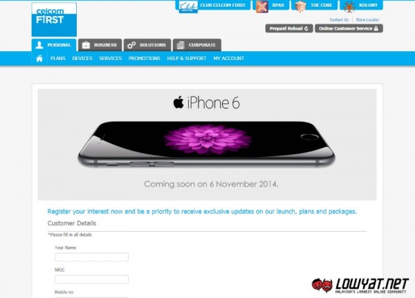 iPhone 6 Registration of Interest Celcom