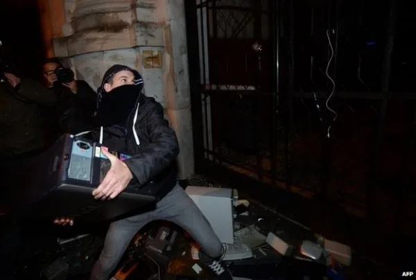 Budapest Protest with computer