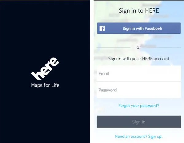 Nokia HERE for Android Sign In