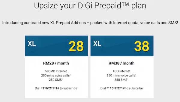 DiGi XL Prepaid Add On Options