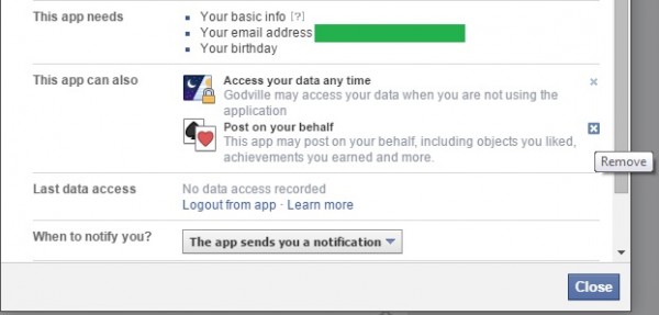 Facebook App options